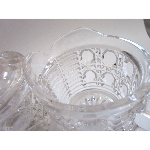 Vintage Indiana Clear Glass Windsor Pattern - Creamer & Lidded Sugar Bowl Set - Picture 12 of 16